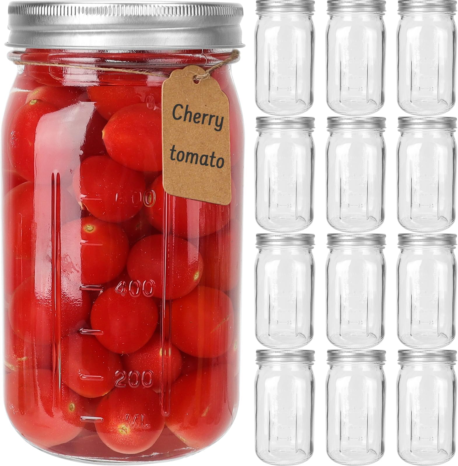 CycleMore Wide Mouth Mason Jars 32 oz, 12 Pack Large Glass Mason Jar with Metal Airtight Lids and Bands, 1 Quart Canning Jars for Pickling, Fermenting, Food Storage & DIY Projects