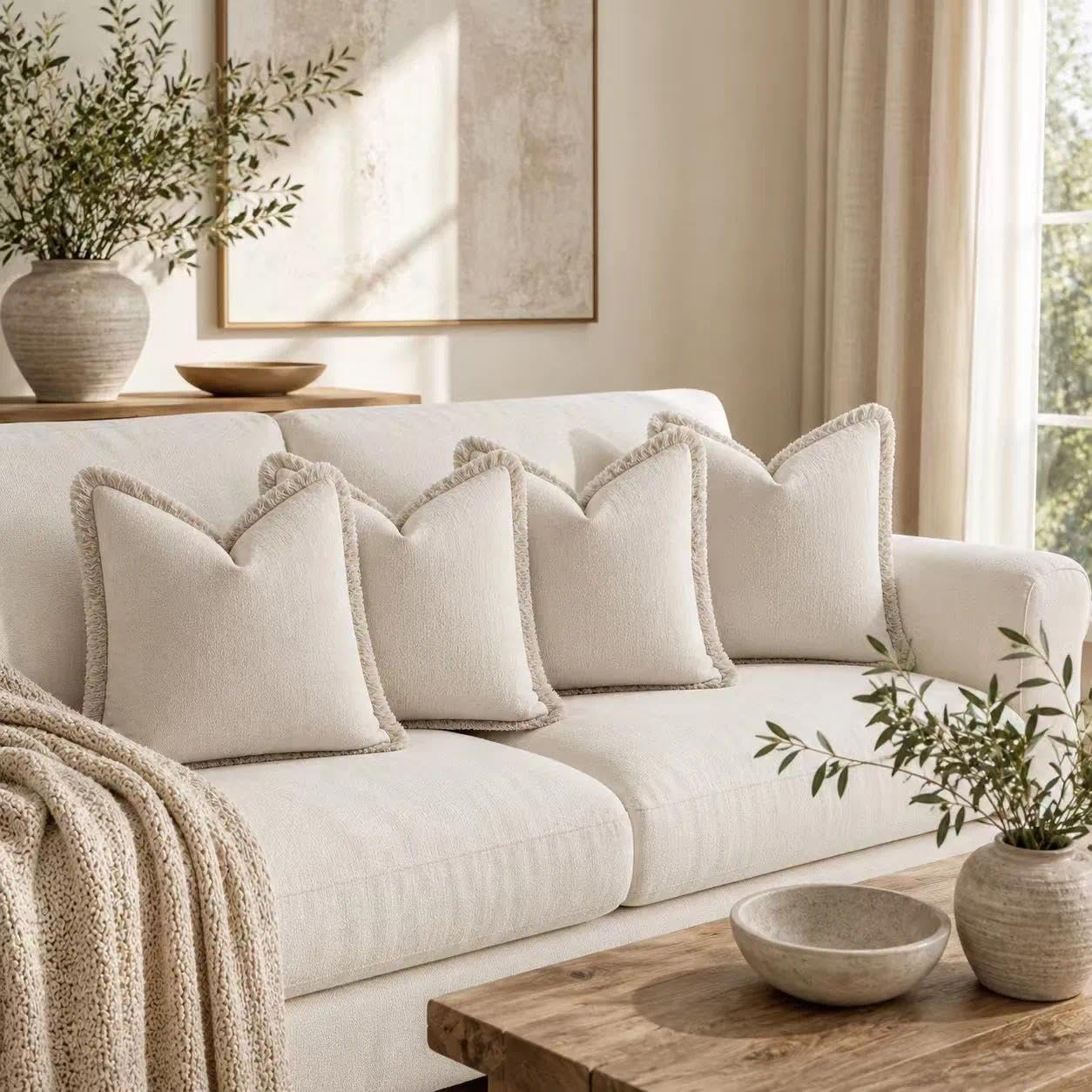 2er Set neutralen Baumwolle Quasten Kissenbezug,Kissenbezug Boho,Kissenbezug 50x50 Beige,Dekorative Leinen-Kissenbezüge,Boho-Stil mit Fransen,für Couch Sofa Schlafzimmer Wohnzimmer Heimdekoration