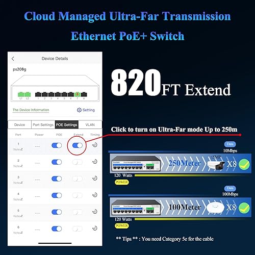 Miniatura 2 de Conmutador PoE de 10 puertos (8 puertos PoE a 120 W de alimentación incorporada, 2 enlace ascendente) con función de extensión, conmutador Ethernet