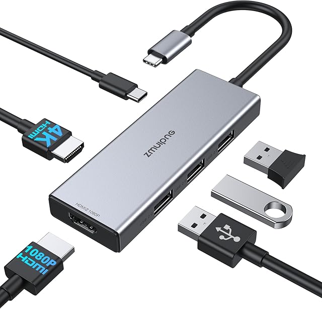 USB C Laptop Docking Station Dual Monitor 2 HDMI, 6 IN 1 USB C to Dual HDMI Adapter Multiport USB C Hub with 3 USB 2.0, PD for Dell XPS 13/15, Lenovo, MacBook, Surface Laptops