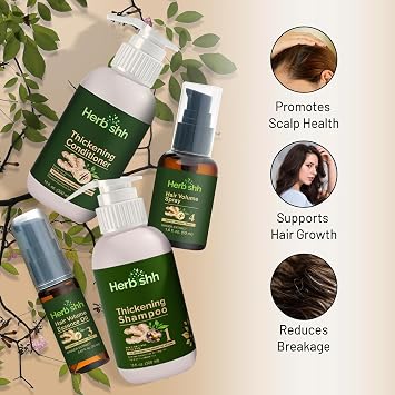 Herbishh Thickening Shampoo and Conditioner | Hair Vitalizer | Hair Growth Essence Oil | Prevents Hair Loss - Supports Healthy Growth (4in1)