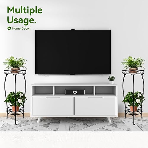 Miniatura 4 de Soporte para plantas para interiores y exteriores, 2 niveles de 26.8 pulgadas de alto, soporte de metal para maceta, soporte resistente para
