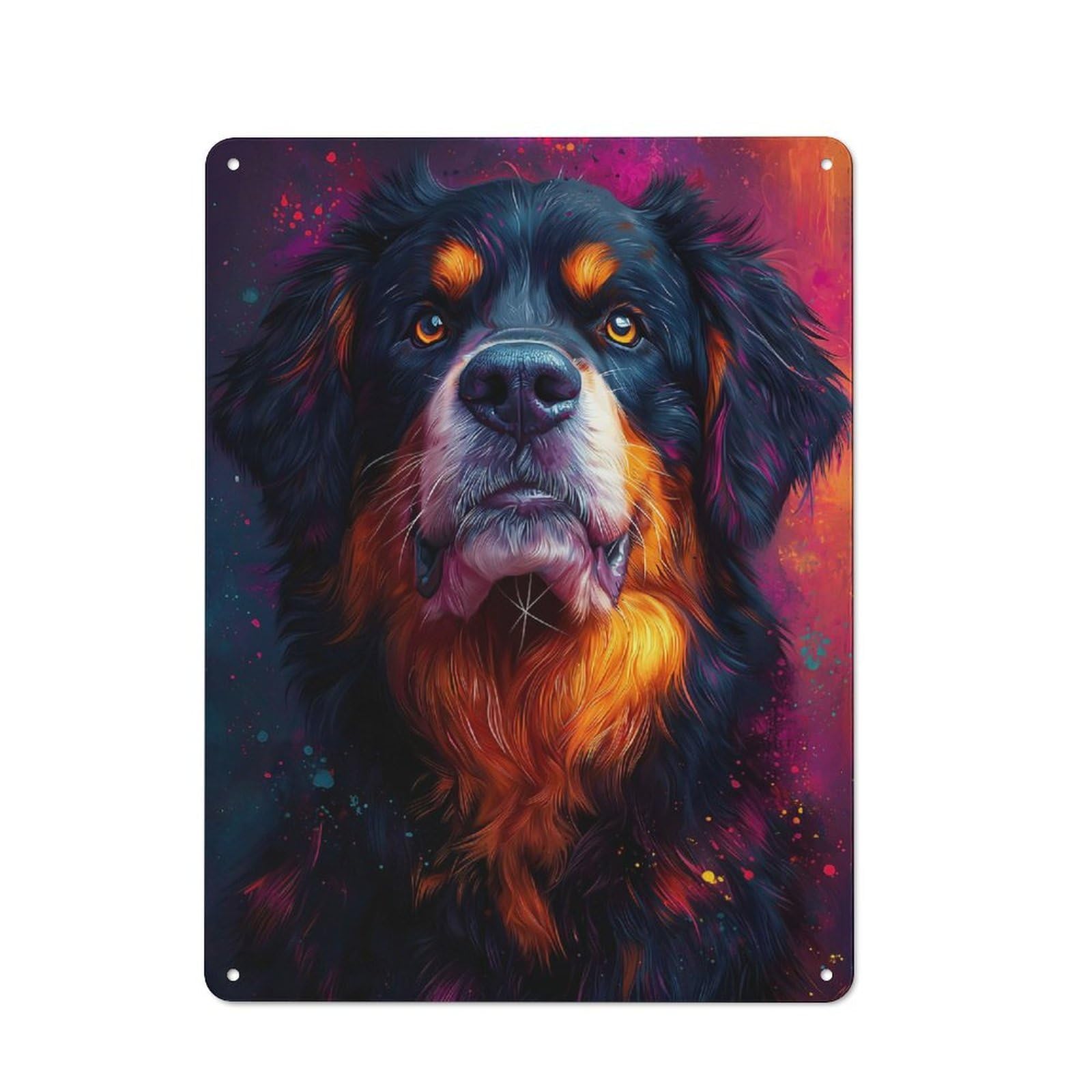 Junmoney Bernese Mountain Dog Portrait With Colorful S Vintage Plashes Neon Pop Art Portrait Berner Sennenhund Vintage Metal Sign 40X30cm, Pub Wall Decor For Cafe, Pub, Workshop Or Home Bar