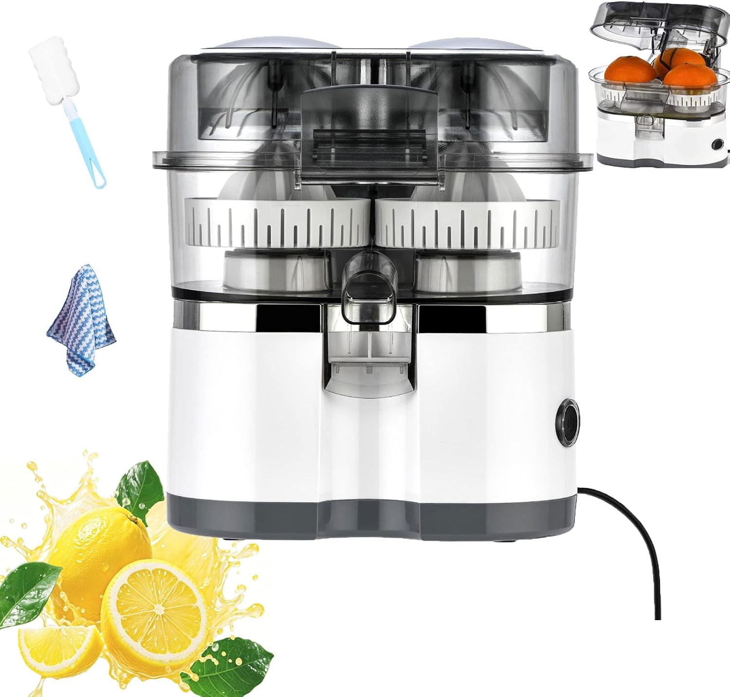 Dual-Head Automatic Citrus Juicer- Dual Head Citrus Juicer with Built-In Cutter,Electric Dual-Head CitrusJuicer,Button Orange Lemon Lime Squeezer,Exprimidor De Naranjas Electrico,Easy to Clean (#B)