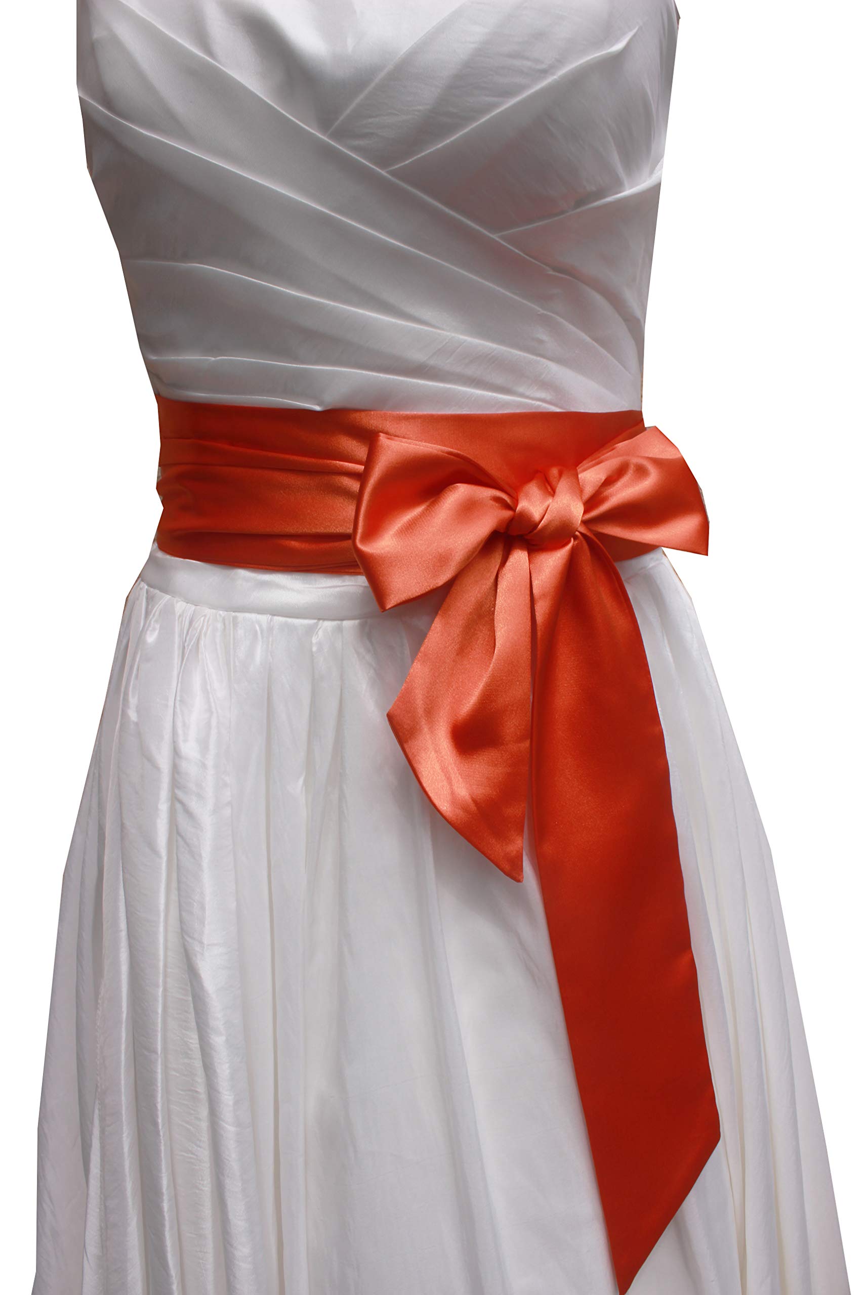 Nania Women's Orange Wedding Satin Sash Belt For Special Occasion Dress Bridal Sash, Large