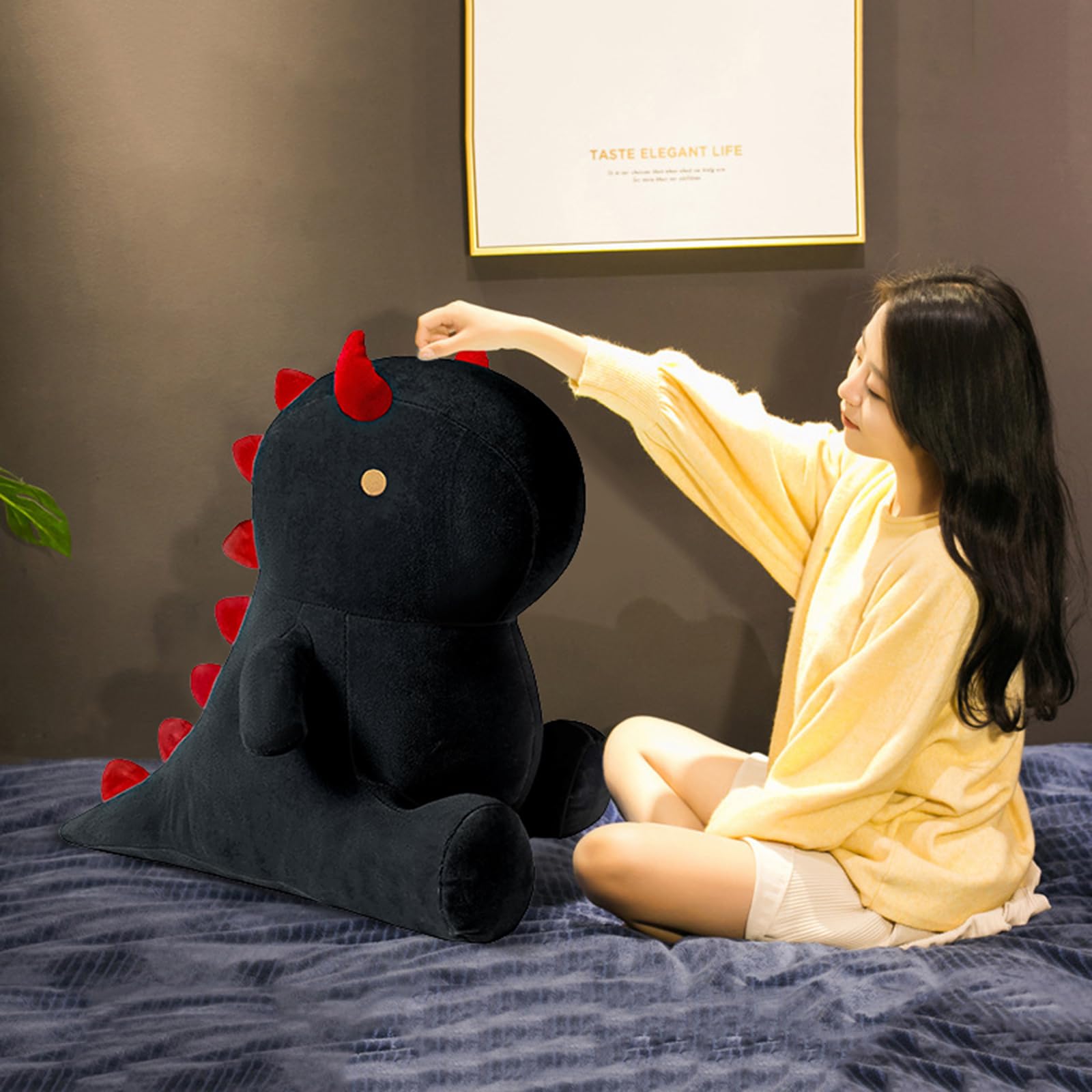 shownicer Peluche Dinosauro, Kawaii Dino Giocattolo Morbido, Animali di Peluche, Bambola di Peluche Cuscino, Regalo per Bambini Ragazza 3+ Anni (Nero, 45cm)