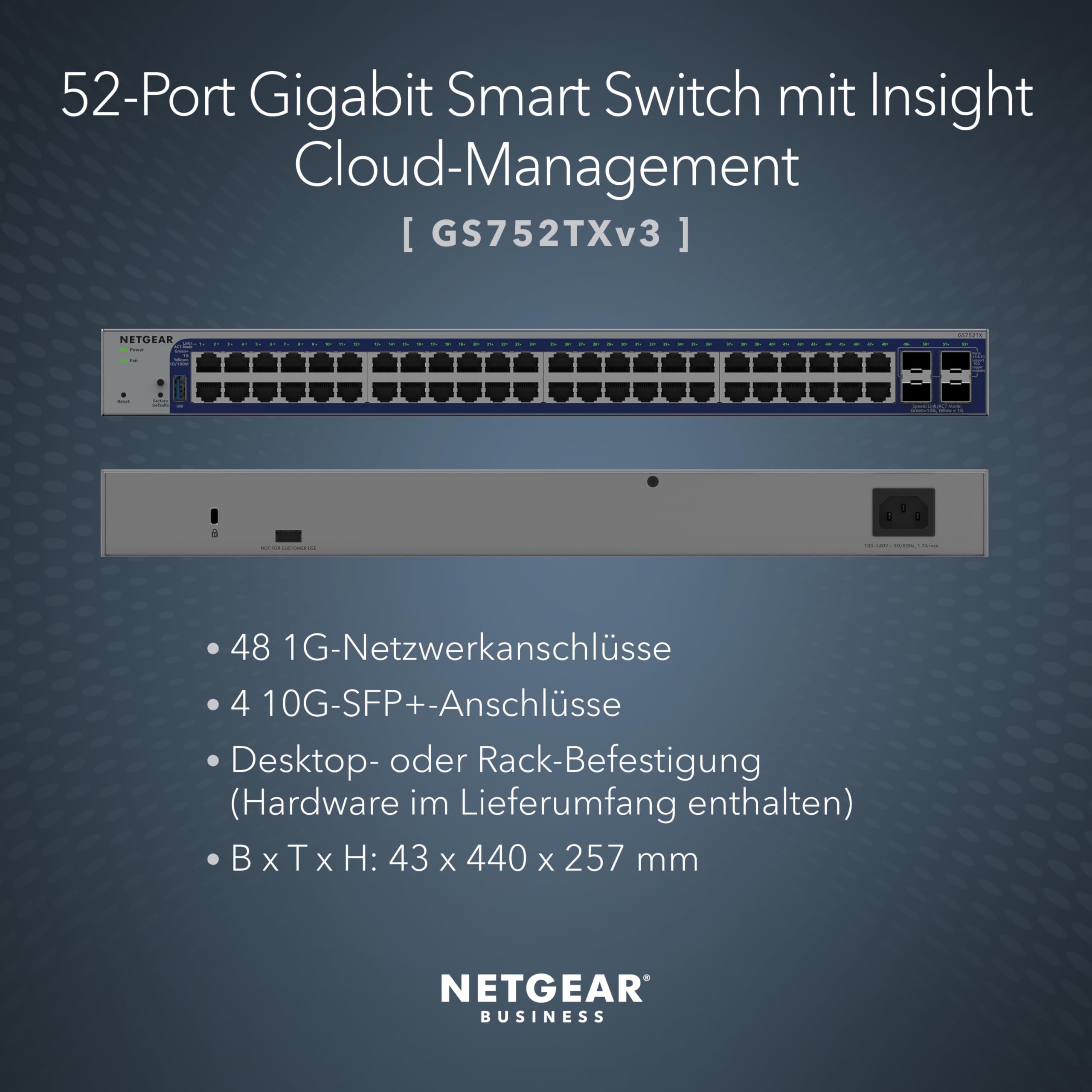 NETGEAR GS752TX-300EUS Switch 48P GE SMART SWTH W-10G SFP+ CPNT