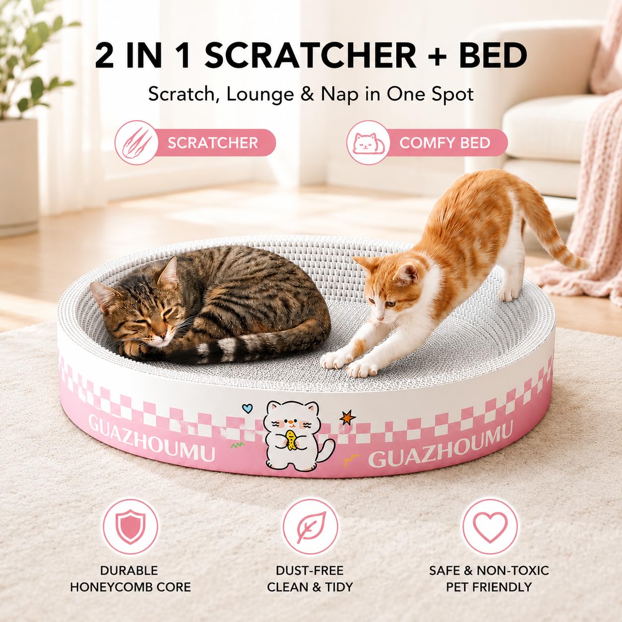 XQLY - Tiragraffi ovale XL, 2 in 1, in cartone ad alta densità, protezione per mobili per gatti da interni, adatto fino a 11,3 kg, 55 x 38,5 x 9 cm