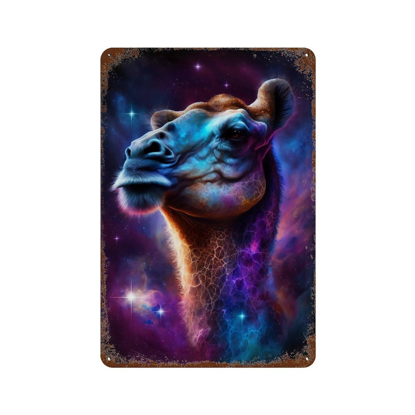 Cosmic Camel Portrait-2 Aged Metal Wall Plaque 11.8"x7.9", for Office, Studio And Wall Decor, Novelty Wall Decor