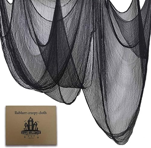llablurr Tela espeluznante de Halloween de 30 x 400 pulgadas, decoración de Halloween, tela negra espeluznante, gasa aterradora, decoración de