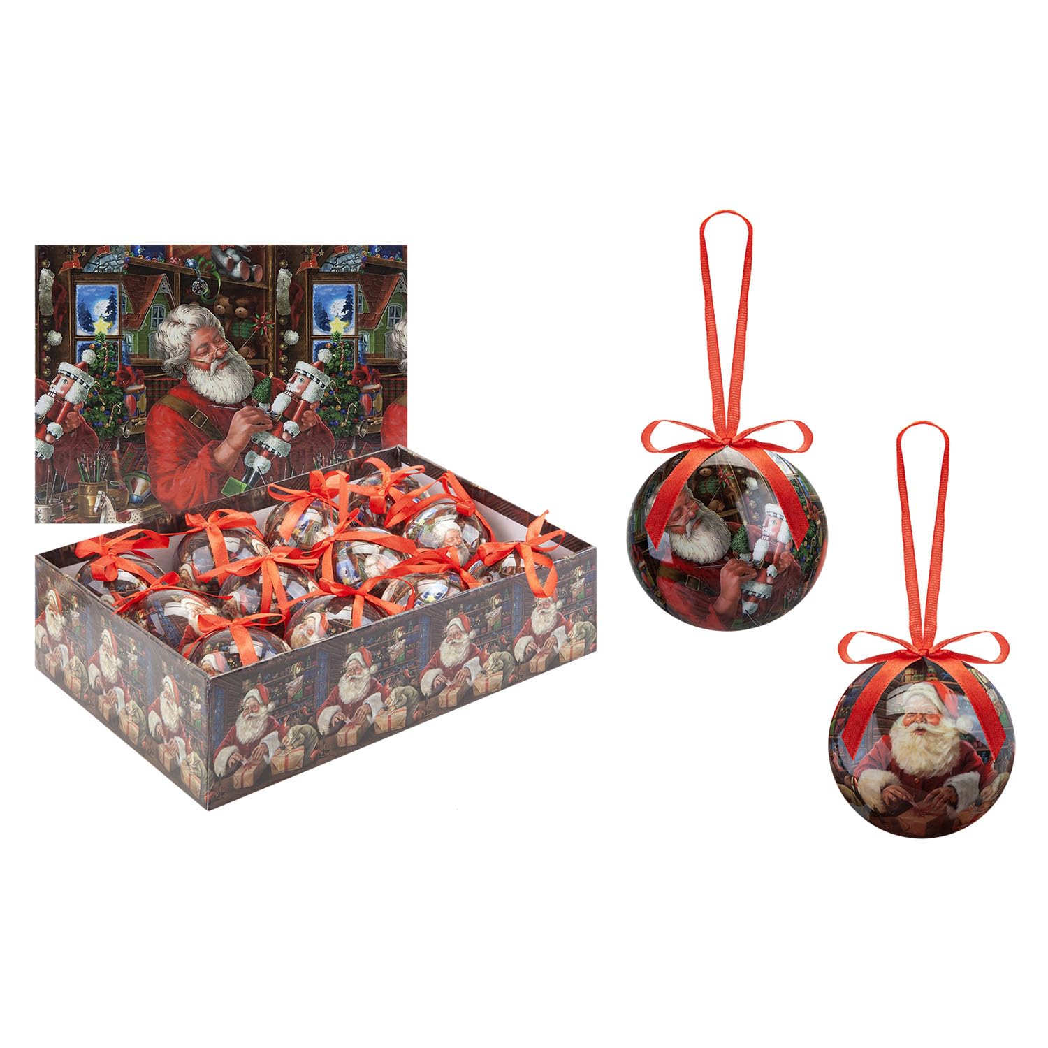 VFM e-Store - Christmas Bauble Decoration Stocking Filler Xmas Present Celebration Festive Winter Ornaments - 12 Piece 7. 5cm Bauble Set Santas Workshop