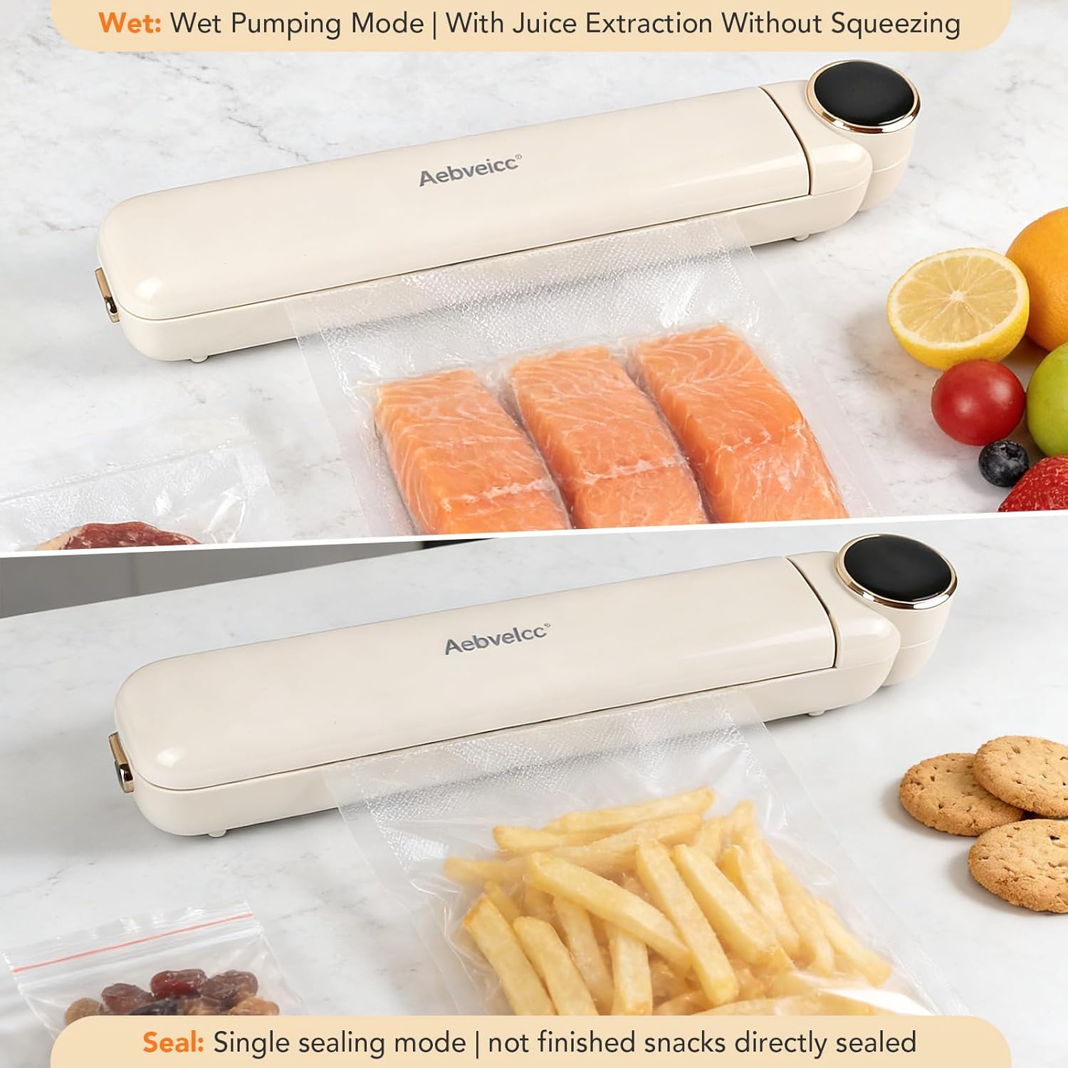 Compact Vacuum Sealer Machine for Food, 78KPA Suction, Dry/Wet Modes, Portable Meat Sealing with 10 Reusable Sous Vide Vacuum Bags, LED Touch Controls Easy to Use, White