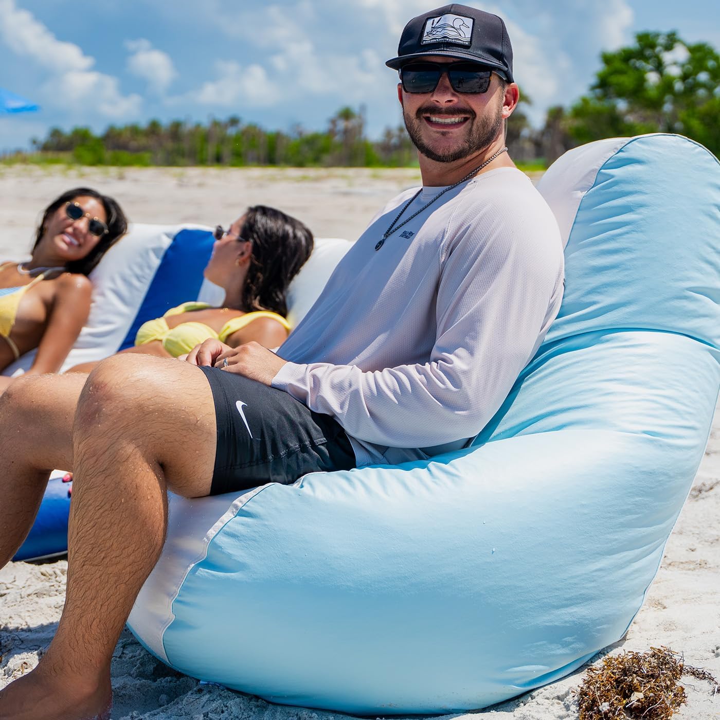 Ocean-Tamer Longneck Teardrop Boat Bean Bag Chair, Waterproof Beanbag with Tall Back for Pool Patio Marine Grade Vinyl (Medium, White/Seafoam)