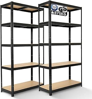Arebos Schwerlastregal 2er Set | 180x90x40 cm | 875kg Tragkraft | 5 MDF-Platten | Einfache Montage durch Stecksystem Regal Lagerregal Kellerregal Steckregal Werkstattregal | Anthrazit