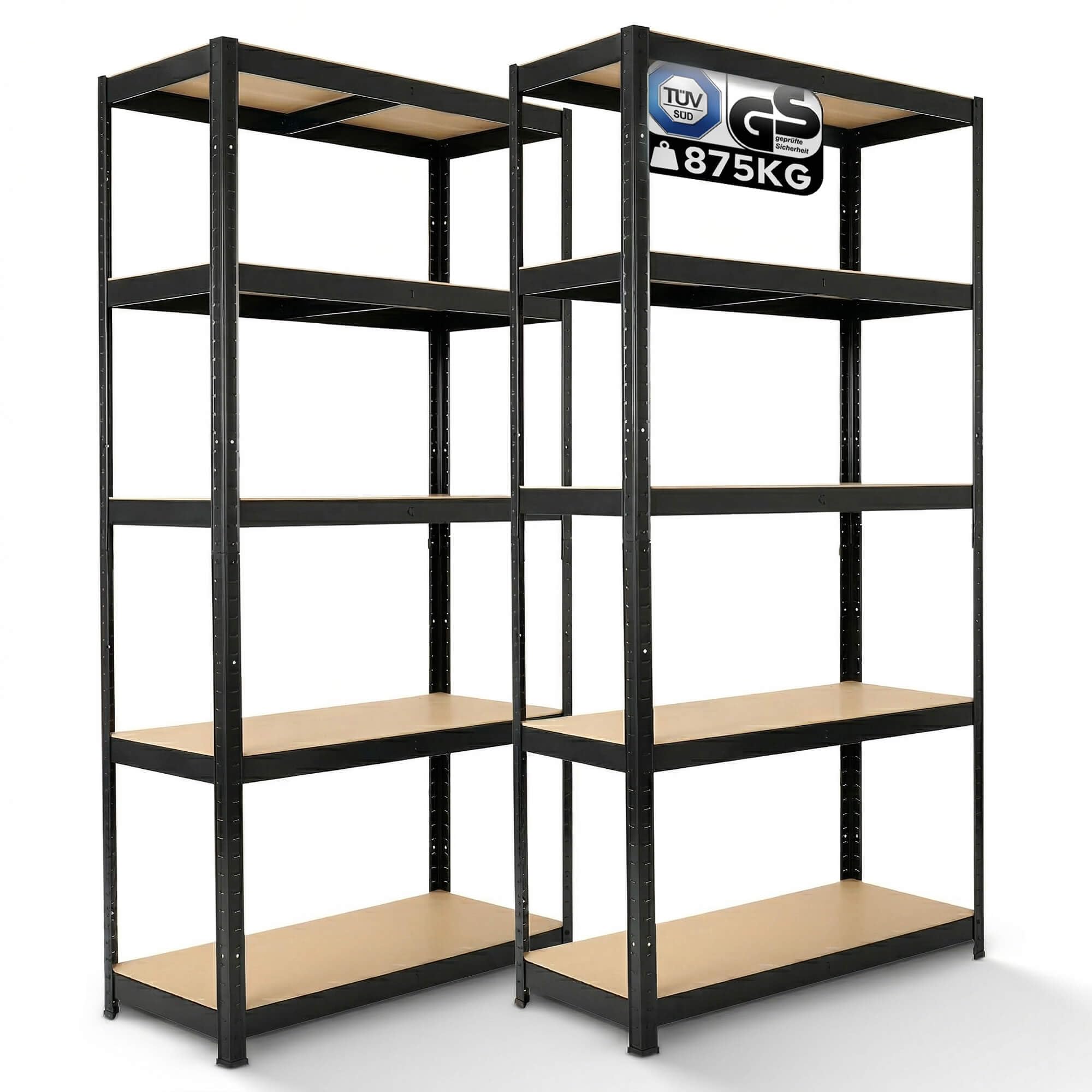 AREBOS étagère Charges Lourdes Lot de 2 | 180x90x40 cm | 875 kg | 5 Niveaux MDF | rayonnage de Stockage Cave Atelier | Noir