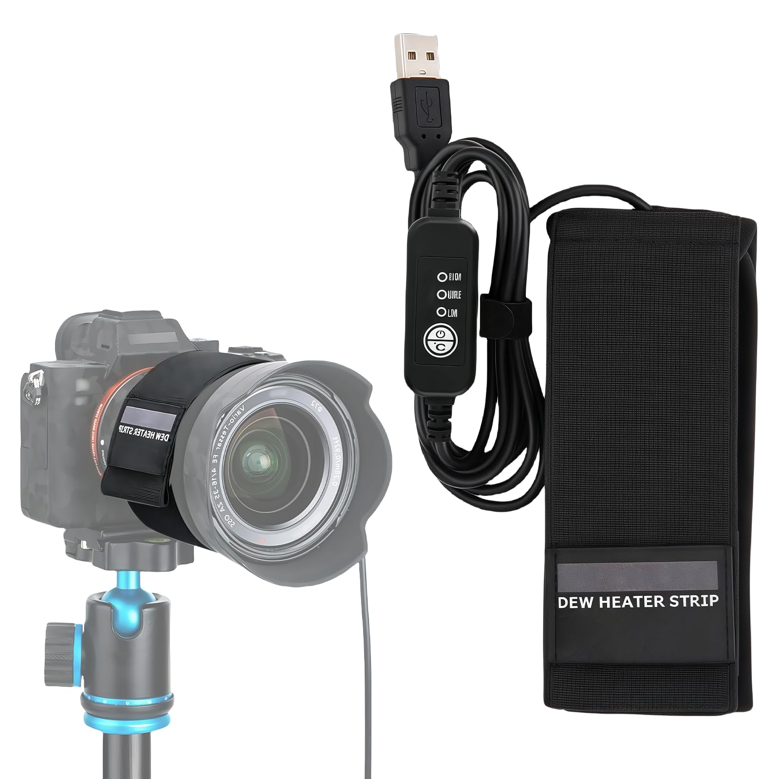 Chauffe-objectif USB pour objectifs 80-120 mm, 3 températures réglables, bande chauffante anti-rosée