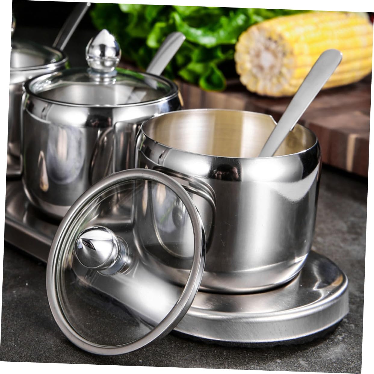 Gewürzgläser aus Edelstahl Salzbehälter Vorratsgläser für Gewürze Kaffee Tee und Zucker mit Sockel