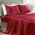 Satin Sheets Full Size - 4 Pieces Luxury Silky Soft Bed Sheets, Wrinkle-Free Sage Green Satin Silk Sheet Set with 1 Deep Pocket Fitted Sheet, 1 Flat Sheet, 2 Pillow Cases