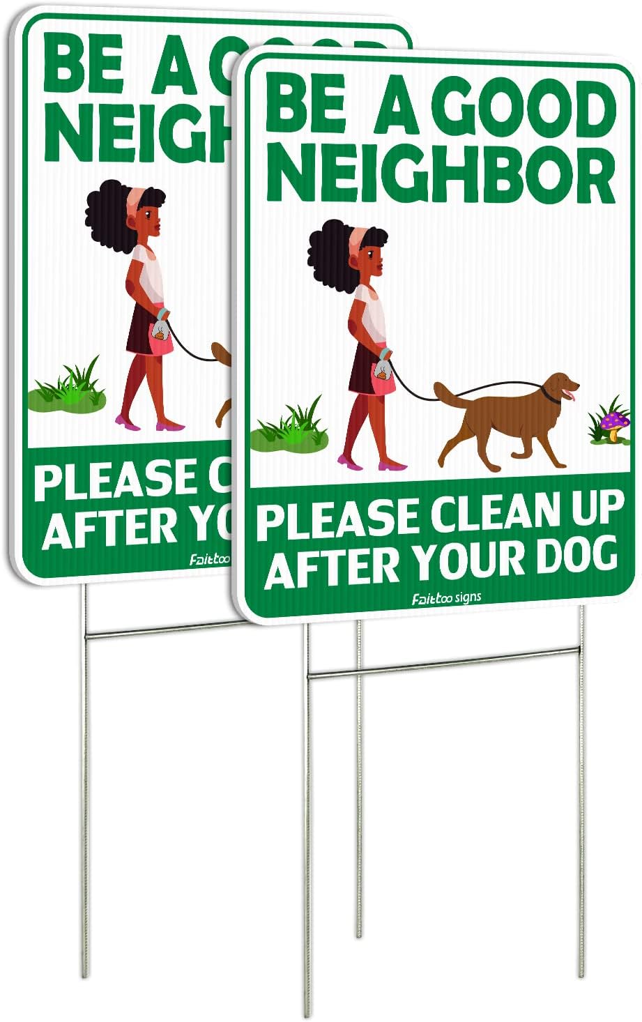 Be a Good Neighbor Clean Up After Your Dog 12 x 9 Inches Yard Sign with Metal Wire H-Stakes, Double Sided, 4-Pack No Pooping Dog Lawn Signs, Waterproof, Weather Resistant, Easy to Mount