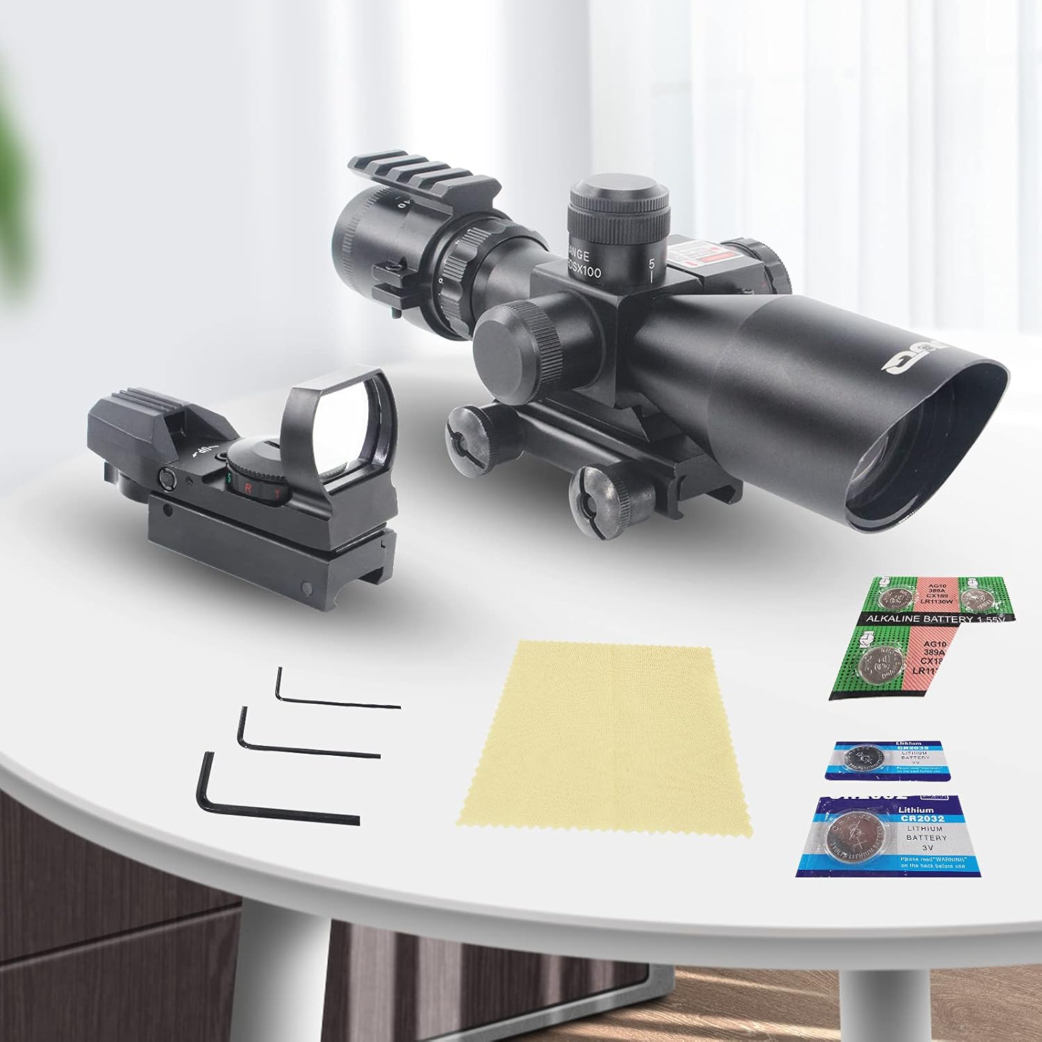 UUQ 2.5-10x40 Combo Rifle Scope, Dual Illuminated Mil-dot Reticle, W/Mini Reflex 3 MOA Red Dot Sight and Laser Sight