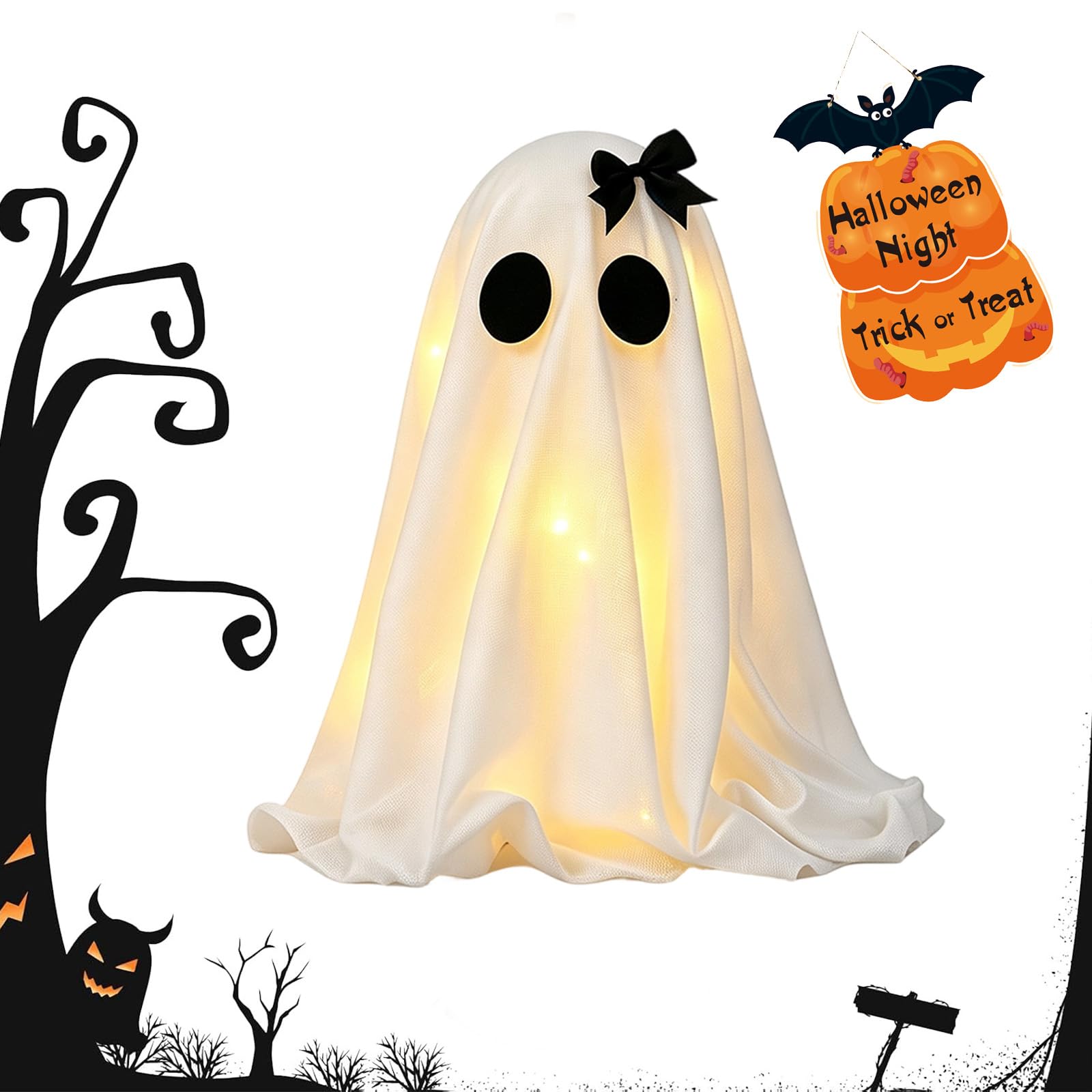 Gienslru A-1 Halloween Light-Up Ghosts Decorations With Witch Hats, Table Decor (A-1)