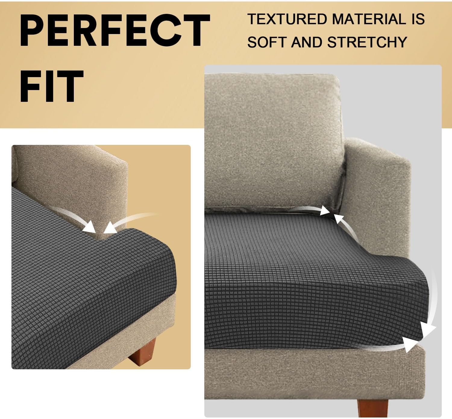 PrinceDeco Stretch T Cushion Sofa Slipcovers Jacquard 3 Piece Sofa Cushion Covers for 3 Cushion Couch Sofa Seat Cushion Covers with Elastic Bottom for Kids,Dog,Small Checked Pattern,Gray
