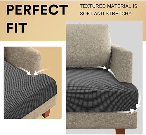 Miniatura 6 de PrinceDeco Fundas elásticas para sofá con cojín en forma de T de jacquard de 3 piezas, fundas de cojín para sofá de 3 cojines, con parte inferior