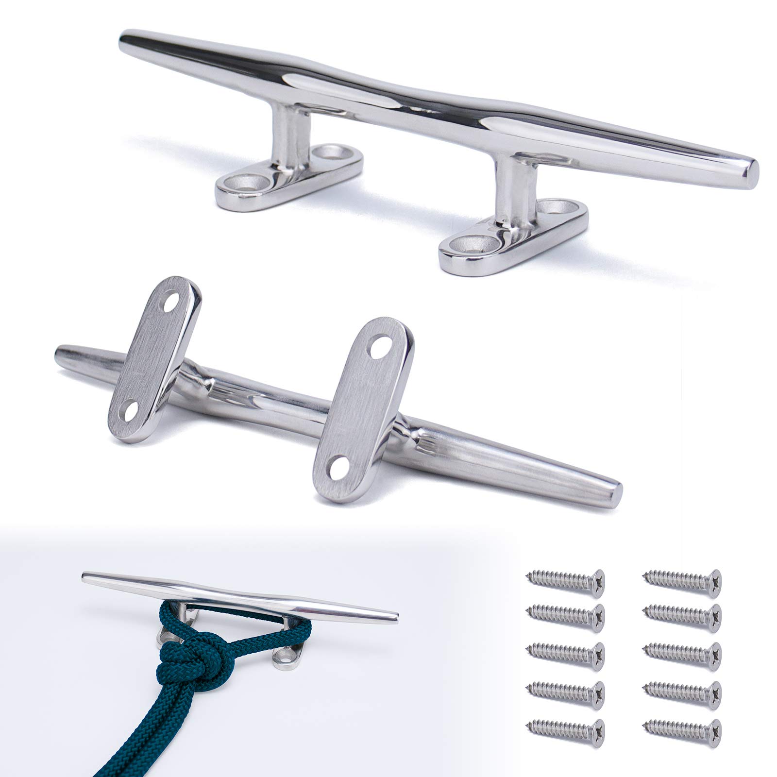 Muzata 2Pack Boat Cleat Open Base Cleat Dock Cleat Mooring Accessories T316 Marine Grade Stainless Steel Deck Hardware with Screws BH02, Series BH1