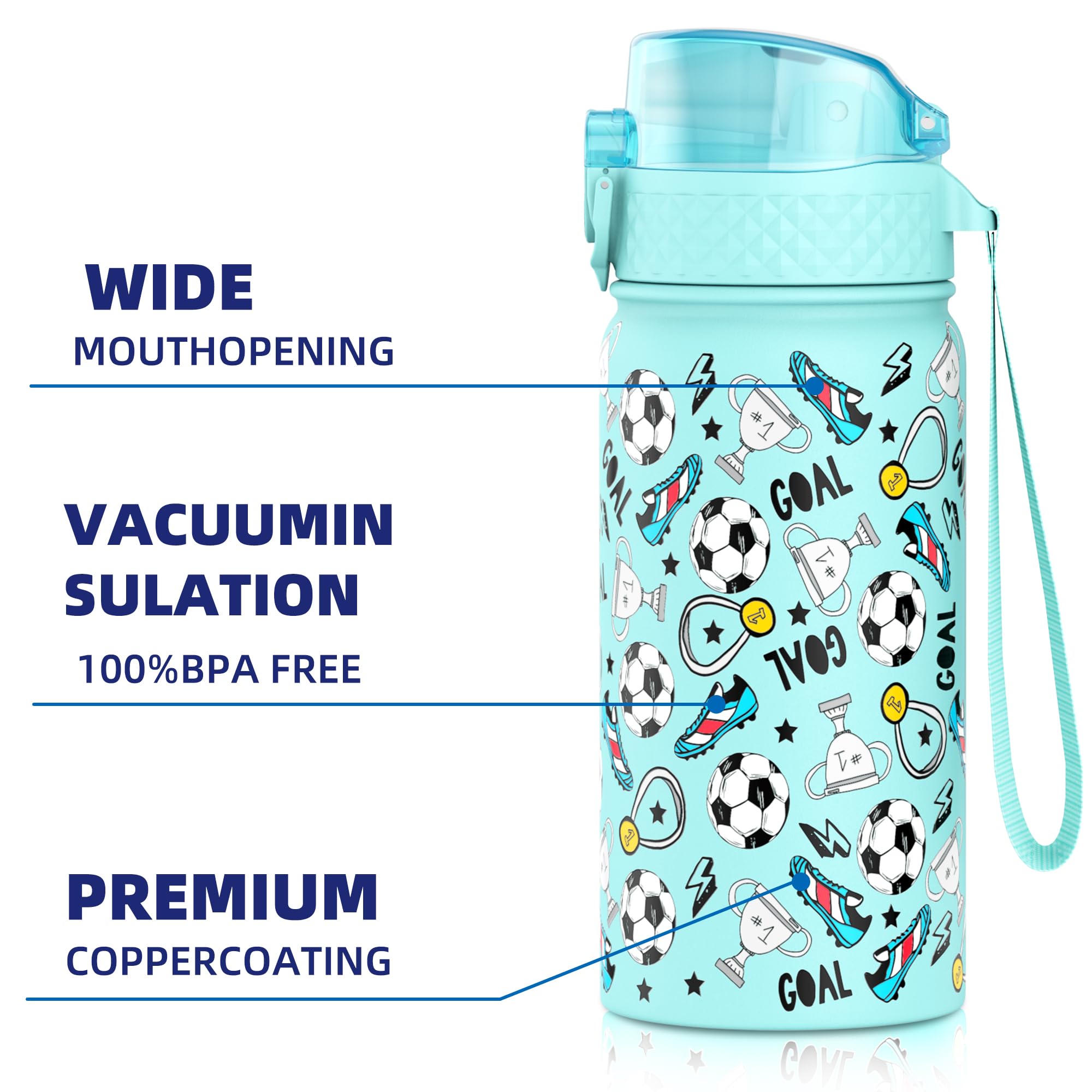 GOPPUS, Borraccia ermetica per bambini con cannuccia, carina, in acciaio inossidabile a doppia parete, con isolamento sottovuoto, piccola, a prova di perdite, senza BPA, 420 ml