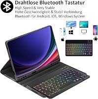 Qoosea QWERTZ Háttérvilágítású Billentyűzetes Tok Samsung Tab S9 FE 10.9"/Tab S9 11" Tablethez - Puha TPU Védőtok Mágnesesen Levehető Blueto 4