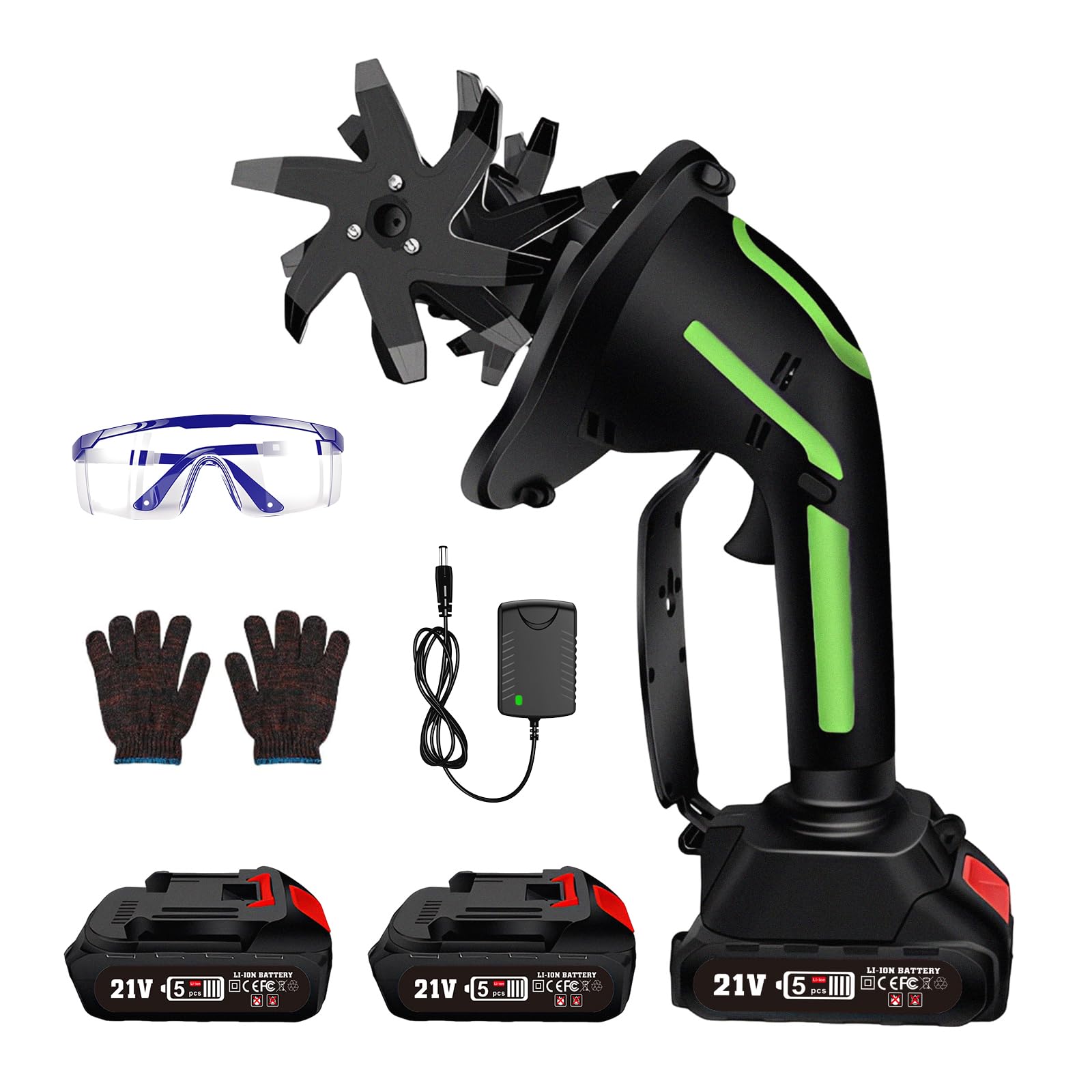 Akku-Bodenhacke Elektrisch mit 2×2000mAh Akku, Mini Gartenfräse Akku, Elektro-Motorhacke, 235 U/min, 65Mn Stahlmesser, Perfekt für Blumenbeete & Gemüsegarten