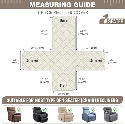 Miniatura 171 de TAOCOCO Funda para silla reclinable 100% impermeable, fundas antideslizantes para silla reclinable con bolsillo, protector de muebles lavable