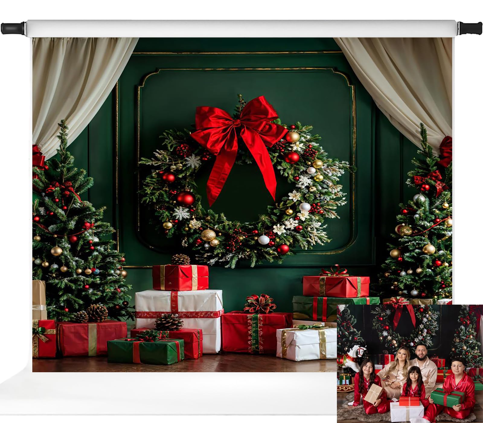 Christmas Green Wall Backdrop Kate Christmas Photography Backdrops Gifts Pine Tree Backdrops, 10x6.5ft