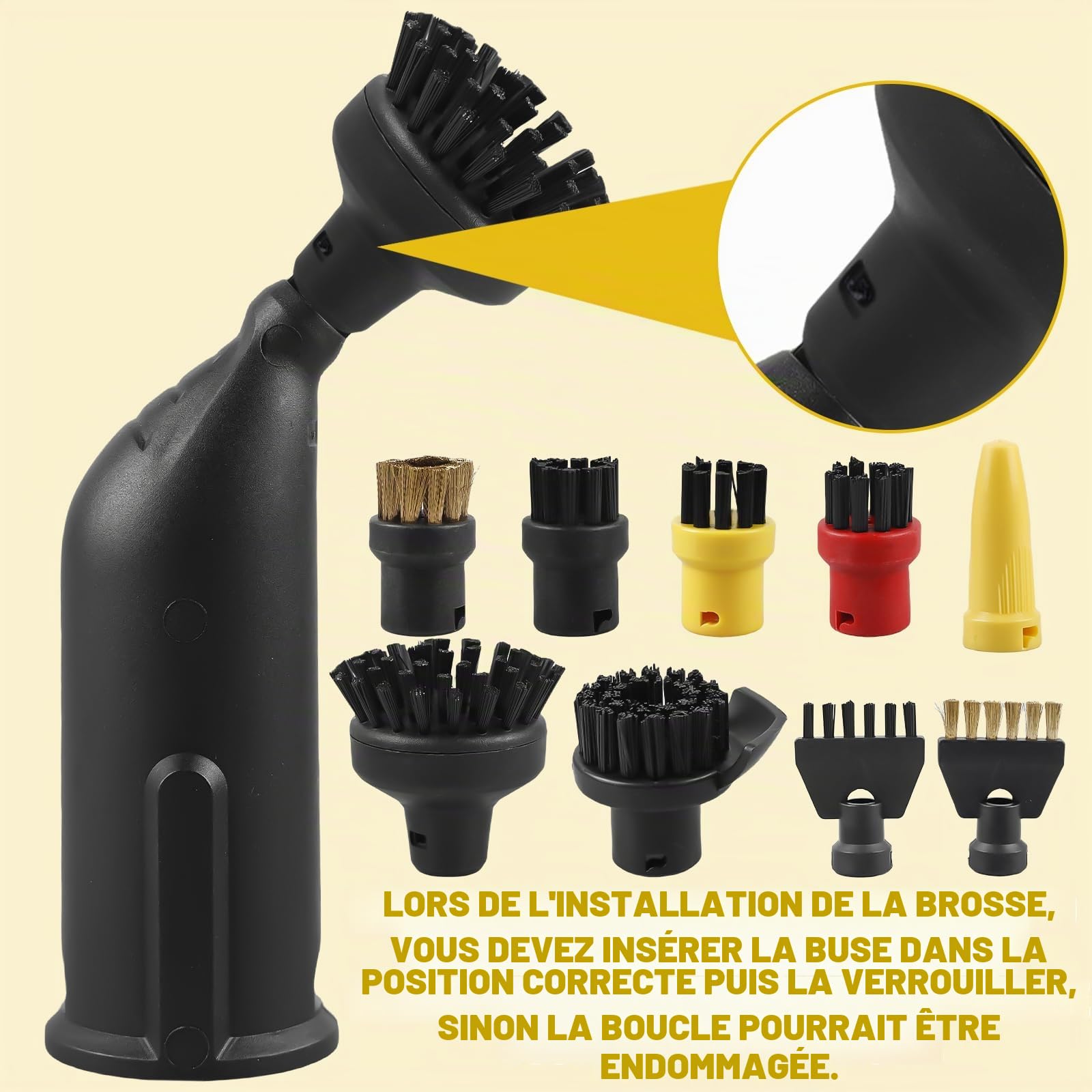 Lot de 10 accessoires pour nettoyeur vapeur Kärcher SC1 SC2 SC3 SC4 SC5 - Accessoires pour nettoyeur vapeur Kärcher - Brosse ronde - Grande brosse de nettoyage - Brosse à joints - Brosse ronde