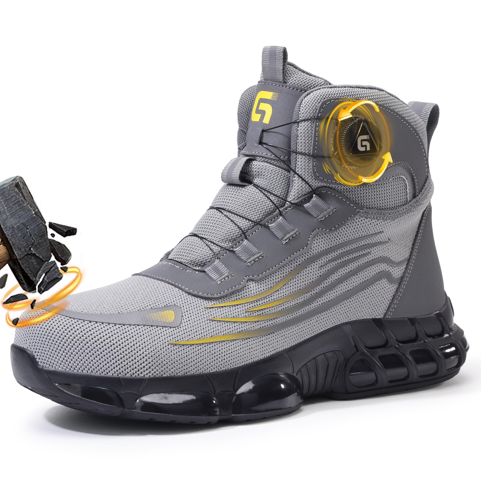 Steel Toe Cap Safety Boots Mens Lightweight Work Boots with Puncture Proof Midsole & Quick Lace Swivel Buckle Comfortable Safety Shoes for Construction, Warehouse，Logistics and Factory