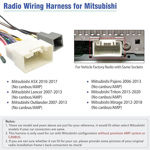 Miniatura 2 de Arnés de cable de radio ISO de 16 pines a conector estéreo de 20 pines de repuesto para Mitsubishi Lancer Outlander Pajero Mirage Android Radio