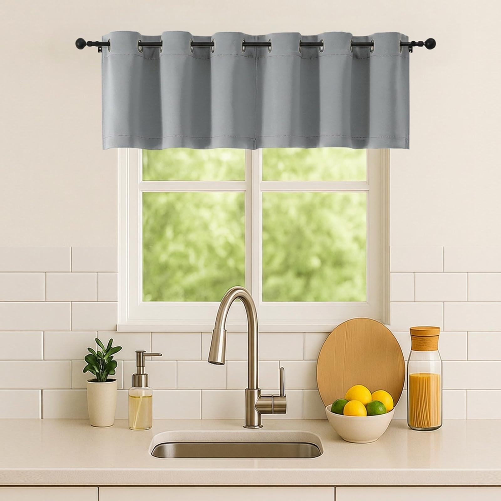 Simplebrand Silver Grey Kitchen Valances for Windows 18 Inches Long 2 pack, Room Darkening Window Valances for Living Room, Grommet Short Straight Drape Kitchen Curtains for Bedroom Kids Room, 40Wx18L