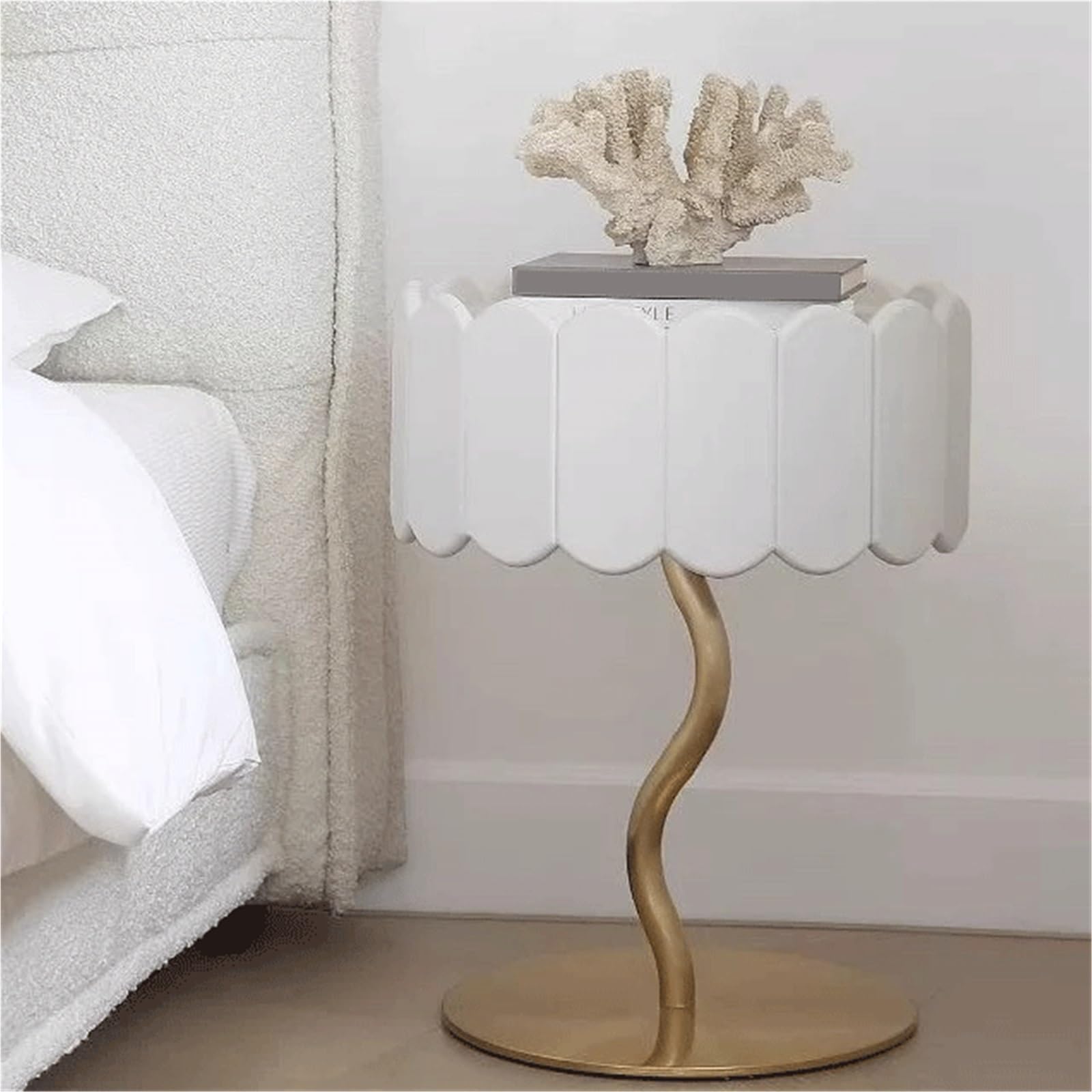 Mesa de Noche Mesita de Noche Sencilla con luz Mesita de Noche | Mesita de noche con almacenamiento francés(Blanco)