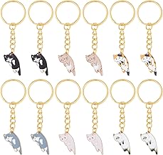 CRASPIRE 12Pcs Cute Cat Keychains Kawaii Kitty Enamel Key Chain Animal 6 Style Funny Alloy Keyrings Hanging Pendant Charm Keyrings Bulk for Purse Car Bag Backpack Decorations Party Favors Bulk