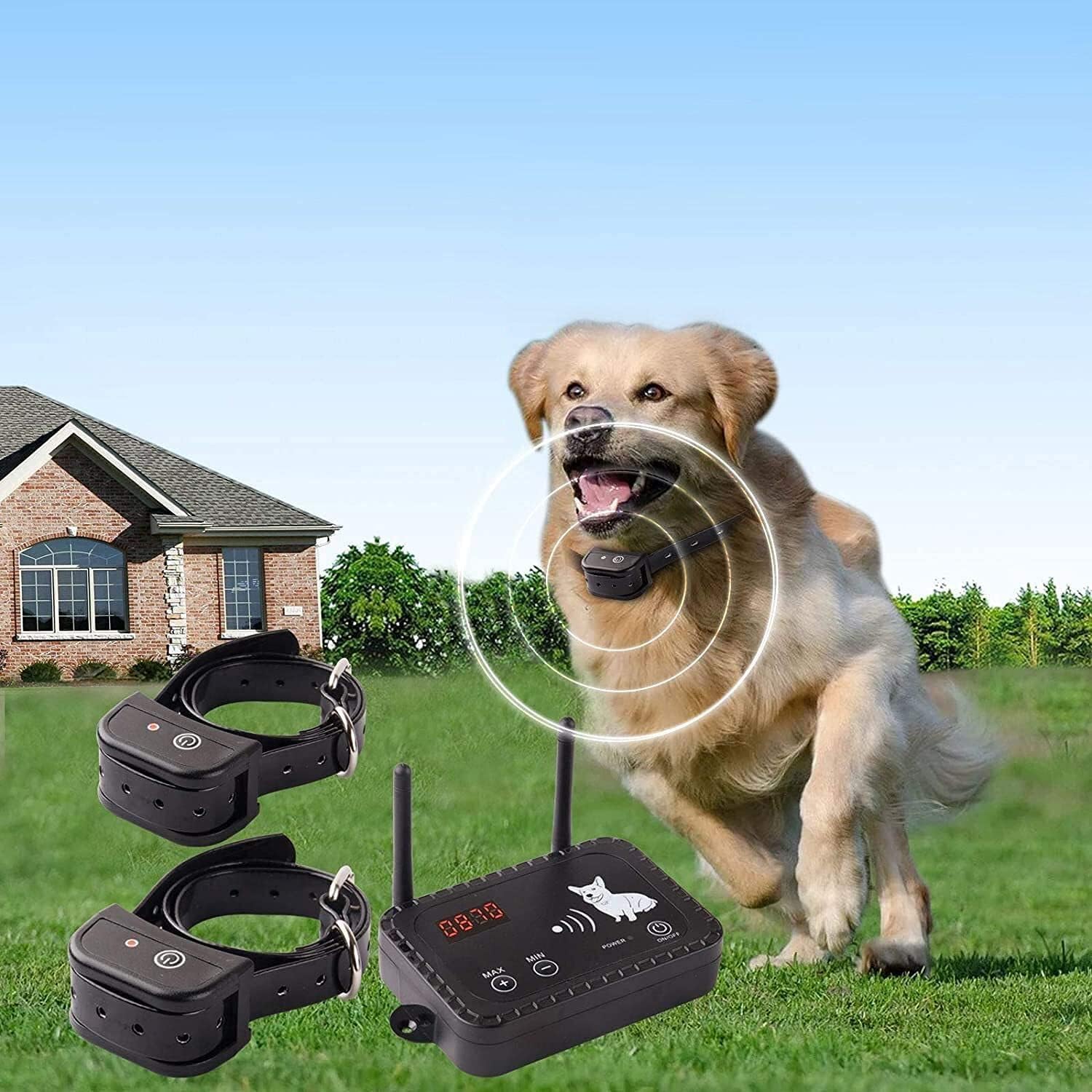 Plkm Wireless Dog Fence Pet Boundary Containment System | Custom Safe Zone, Adjustable Radius, Waterproof Rechargeable, No Underground Wire, House Backyard Pet Safety