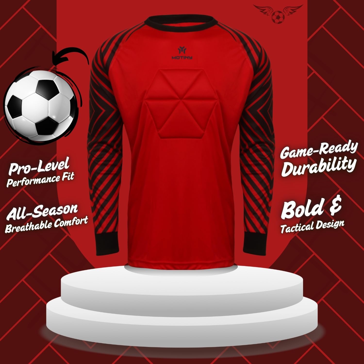 Camiseta de portero acolchada en el pecho para adultos/niños, codo de fútbol acolchado, para jóvenes/adultos, manga larga, Rojo, 4XS