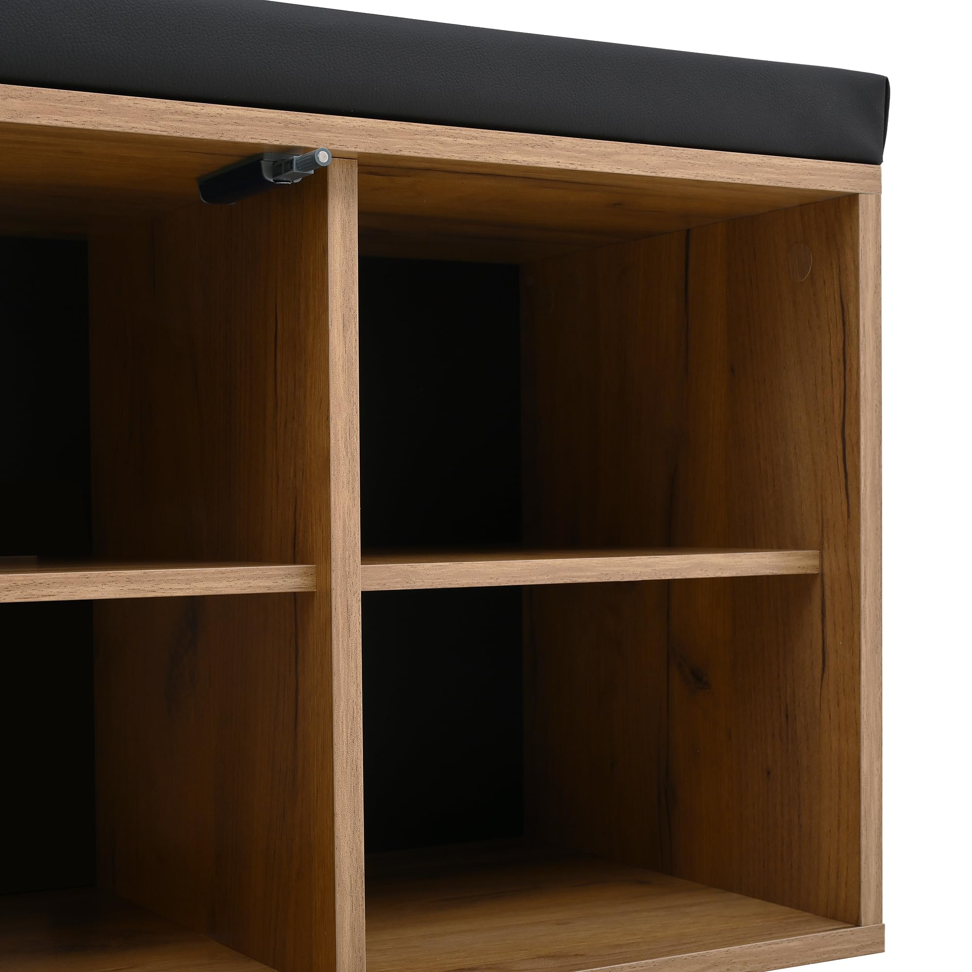 Merax Garderobenset mit Schuhbank, Schuhschrank mit 2 Türen, Flurmöbel mit Rückwand mit 3 Haken, Schwarz & Naturfarben, 70x36x146 cm