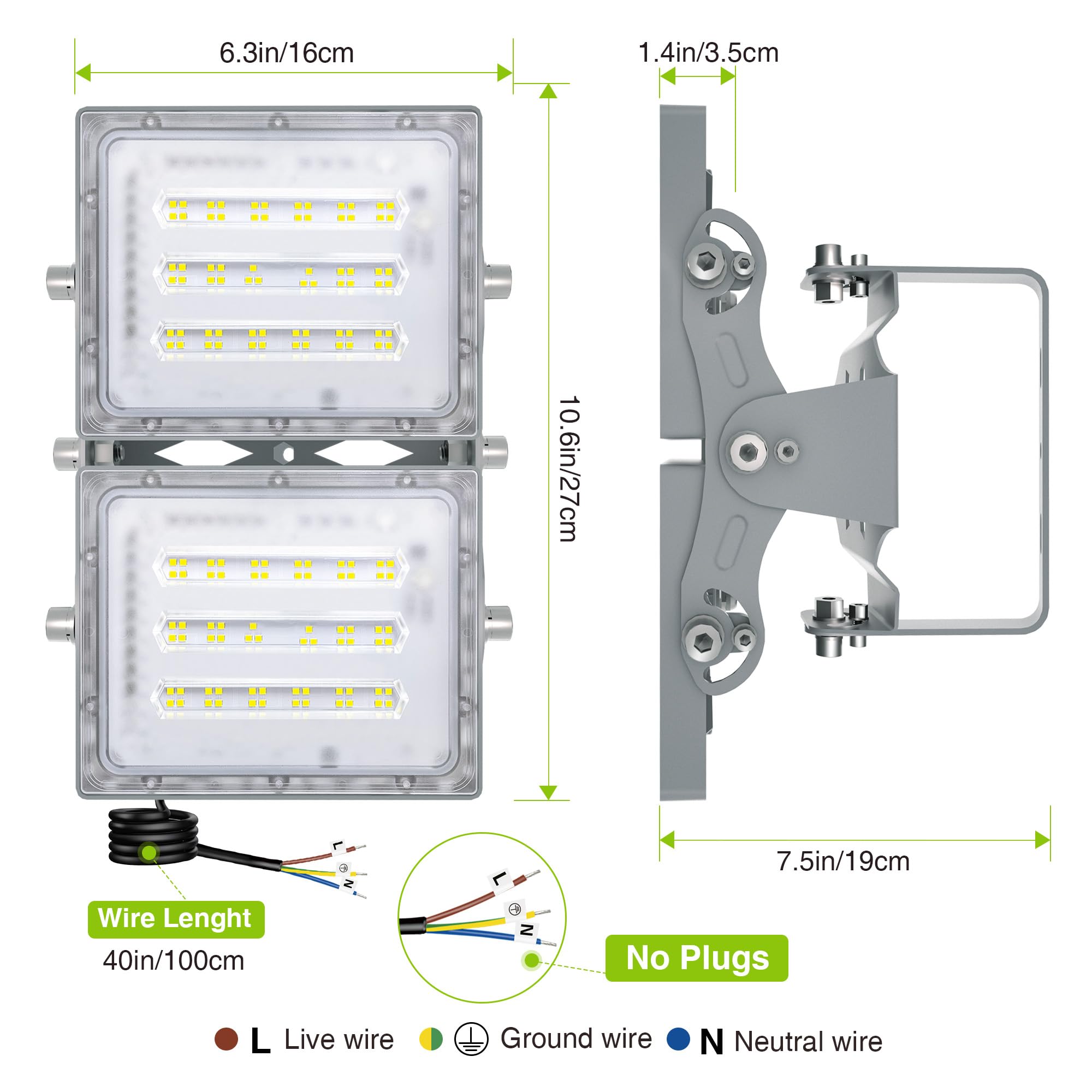 Luz de Inundación de 100W LED, 9000 LM, Reflector de Seguridad 5000 K (Luz Blanca del Día), Foco Ajustable de para Granero, jardín, Patio, Garaje