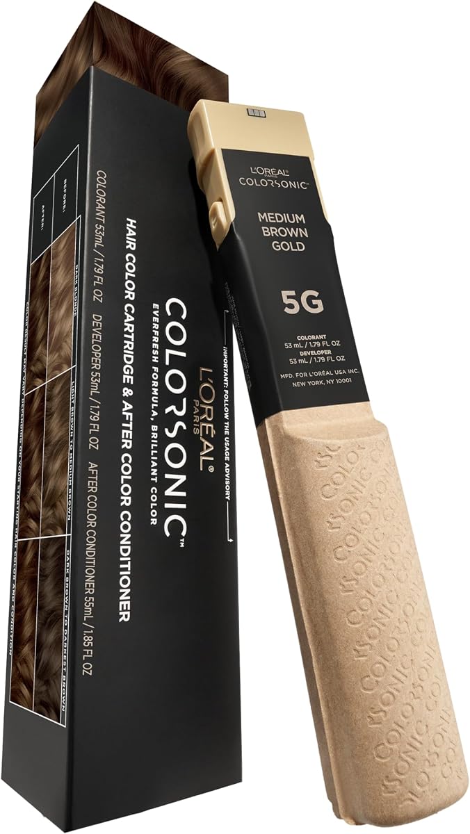 L'Oreal Paris Colorsonic Permanent Hair Dye Cartridge, Vibrant Hair Color for Root Touch Up, Gray Coverage or All Over Color in just 5 Minutes, 5G Medium Gold Brown (Coloring Device Sold Separately)