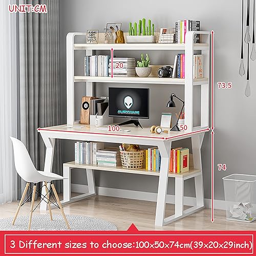 Miniatura 2 de QQXX Escritorio para computadora con gabinete y estantería, mesa grande de PC de 47 pulgadas con patas de metal, escritorio de mesa de oficina en