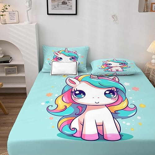 Miniatura 9 de Kitten Sábanas tamaño King, sábanas de gato con diseño de nubes y estrellas, juego de 4 piezas  Sábana bajera ajustable de microfibra suave con