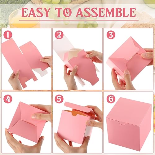 Miniatura 10 de Zhehao Paquete de 48 cajas de regalo coloridas pequeñas de cartón con tapas, cubos de papel kraft cuadrados a granel, ensamblar para hacer cupcakes,