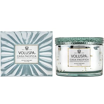 Voluspa Casa Pacifica Corta Maison شموع زجاجية محاصر ، أزرق 11 أونصة