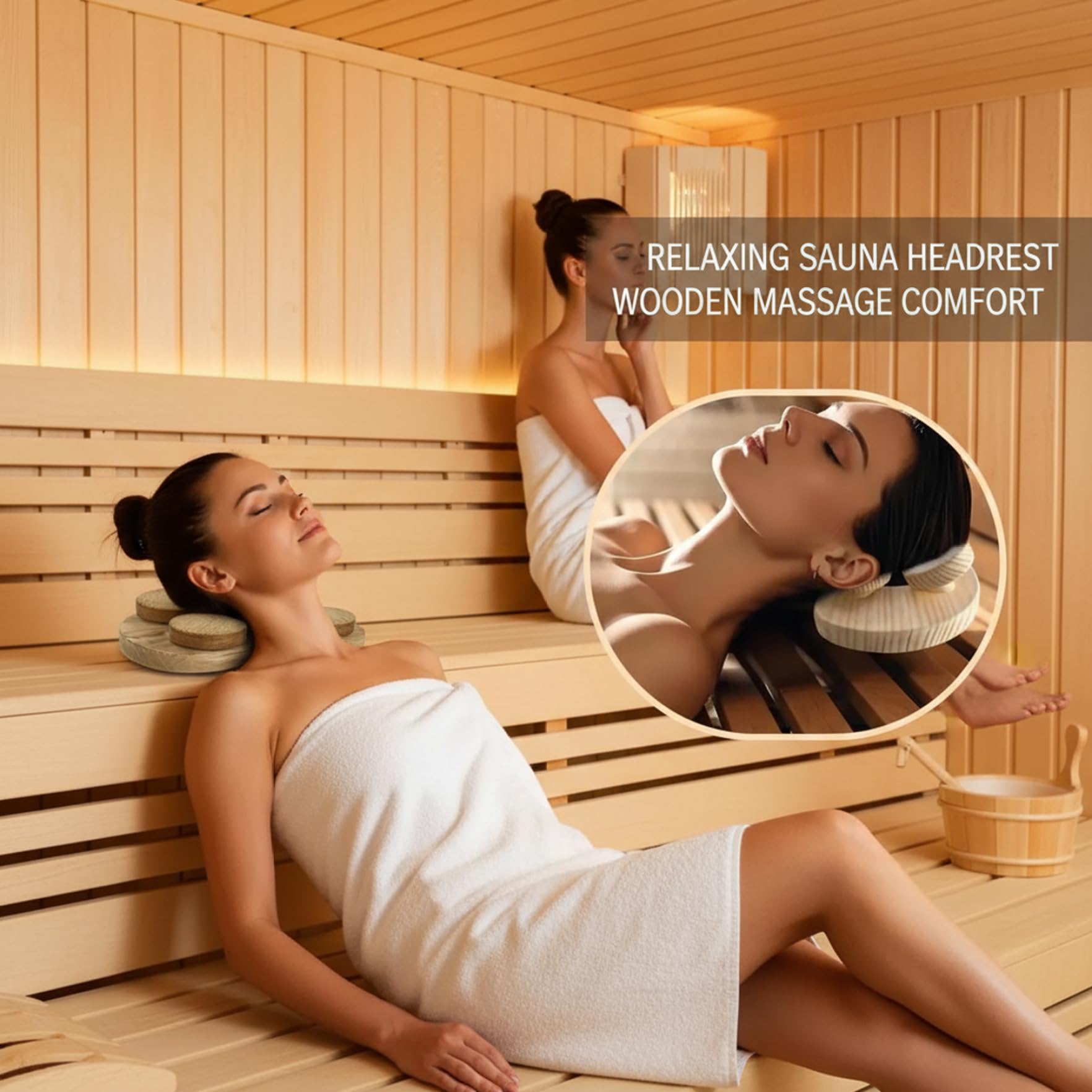 Almohada de sauna, reposacabezas de madera para sauna con diseño giratorio para soporte de cuello, almohada ergonómica cervical para spa en casa y reposacabezas para uso en habitaciones