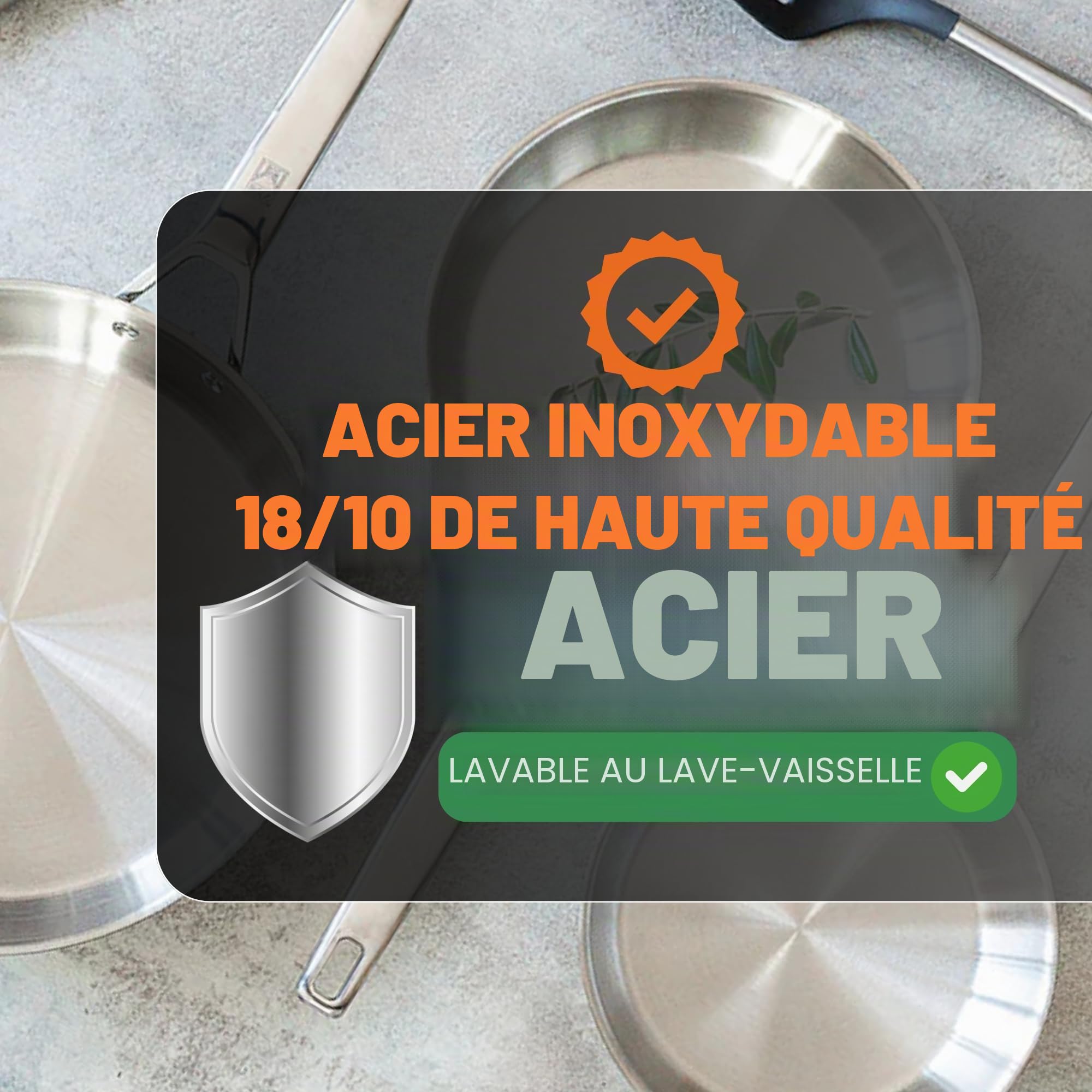 BRA Signature | Lot de 3 poêles en acier inoxydable 18/10 professionnel sans revêtement antiadhésif, triple fond diffuseur, tous feux dont induction, finition polie brillante, 20-24-26 cm